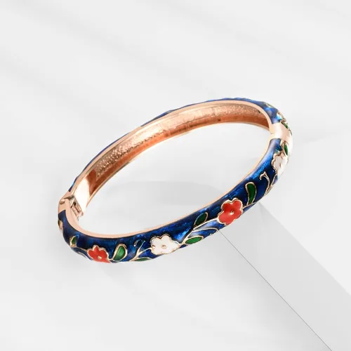 Vista 5 de UJOY Vintage Jewelry Cloisonne Artesanal Esmaltado Mariposa Flor Magnífica Rhinestone Oro Bisagra Brazalete Brazalete Brazaletes Regalos 88A09