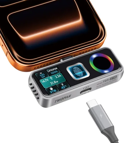 Vista 9 de TWOPAN 1TB Magsafe Pro SSD, huella digital, ventilador de enfriamiento, 40W