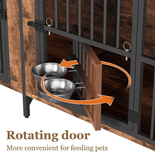 Vista 3 de Mueble de jaula para perros, jaula doble para perros con parte superior de almacenamiento y cuencos giratorios para alimentos, perrera decorativa