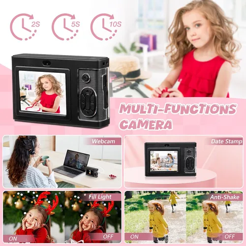Vista 4 de Cámara digital, cámara FHD 1080P para niños con tarjeta de 32 GB, cámara digital de 48 MP con zoom 8X para apuntar y disparar, antivibraciones