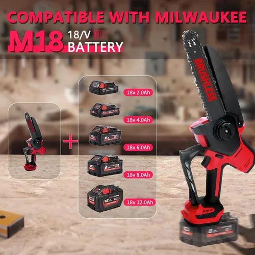 Vista 5 de Mini motosierra compatible con la batería Milwaukee Chainsaw M18, motosierras de poda inalámbricas de 8 y 6 pulgadas, mini motosierra sin escobillas