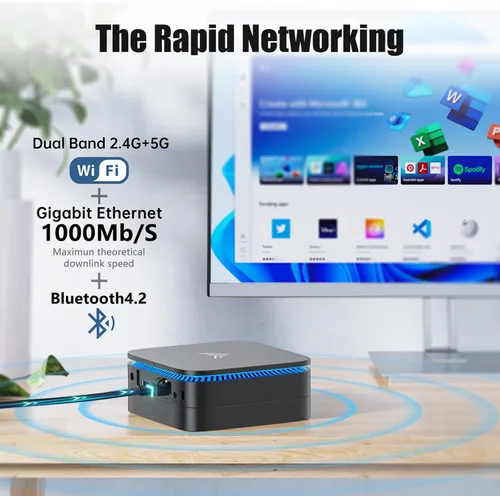 Vista 8 de KAMRUI AK1PLUS Mini PC, 8GB DDR4 256GB M.2 SSD, Mini computadora de escritorio con 4 USB-A, 2 HDMI, Ethernet