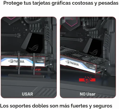 Vista 5 de Soporte de soporte de GPU Dual Brace: Montaje en ventilador Tarjeta gráfica de aluminio ajustable Soporte de GPU Sag Soporte para tarjeta de video