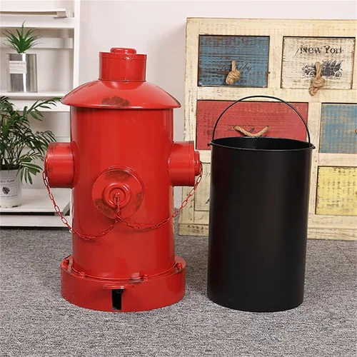 Vista 6 de Bote de basura decorativo para el hogar y la oficina, estilo industrial, cubo de basura de hierro para exteriores, para bar, club, restaurante, Negro