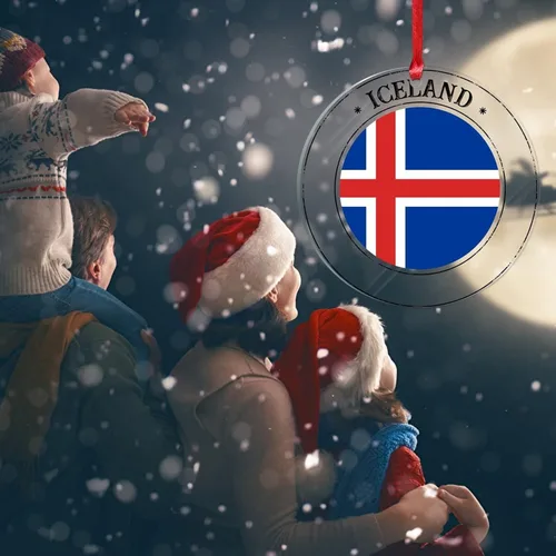Vista 6 de Adorno de silueta de bandera de Islandia para decoración del árbol de Navidad, bandera nacional, recuerdo divertido de Navidad, decoración colgante