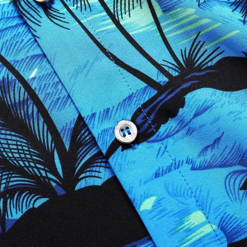 Vista 6 de SheLucki - Camisa hawaiana para hombre, unisex, estilo informal, manga corta, con botones y estampado de sombra de palmeras, para el verano