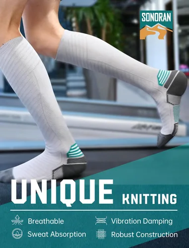 Vista 6 de SONORAN Calcetines de compresión para hombres y mujeres (246 pares) 20-30 mmHg de compresión graduada hasta la rodilla para correr, atletismo