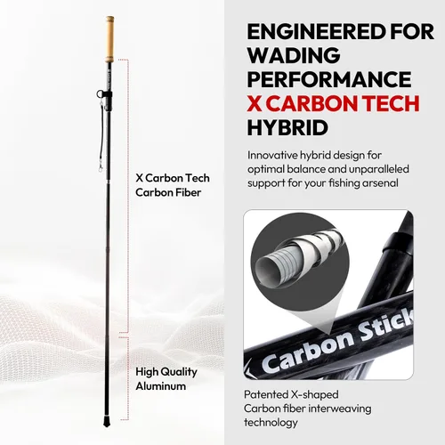 Vista 2 de Wading Staff X Carbon Tech Carbon Fiber Wading Stick Mango de corcho