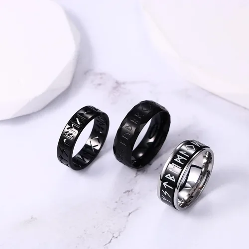 Vista 5 de OIDEA Juego de 3 anillos de runa vikingos huecos nórdicos para hombres y mujeres 0.315 pulgadas de acero inoxidable giratorio, anillos