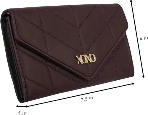 Vista 4 de XOXO Cartera pequeña de cuero vegano con correa cruzada de cadena para mujer, Vino