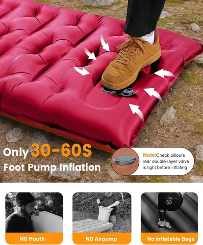 Vista 5 de Colchoneta de dormir para campamento, de 5.9 pulgadas de grosor, con almohada integrada y bomba de pie, almohadilla de dormir autoinflable