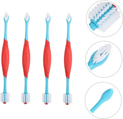 Vista 9 de Juego de pasta de dientes y cepillo de dientes para mascotas, cepillo de dientes de doble cabeza para limpieza profunda, limpiadores de dientes