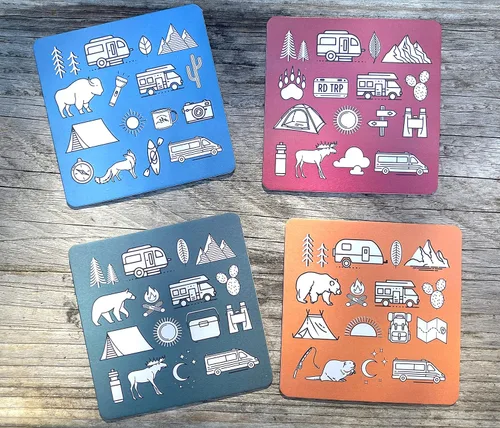 Vista 3 de Outdoor Nature Lover's Camping Adventure Themed Reusable Paper Drink Coaster Assorted Set of 8