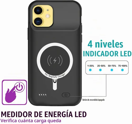 Vista 4 de Funda de batería para iPhone 11, funda de carga portátil recargable de 10000 mAh mejorada con carga inalámbrica compatible con iPhone 11