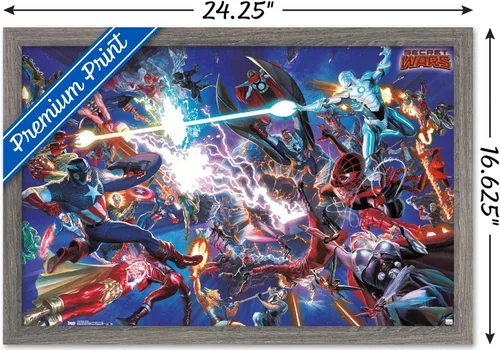 Vista 3 de Trends International Marvel Comics Secrets Wars - Póster de pared de batalla de 14.725 x 22.375 pulgadas, versión enmarcada de madera de granero