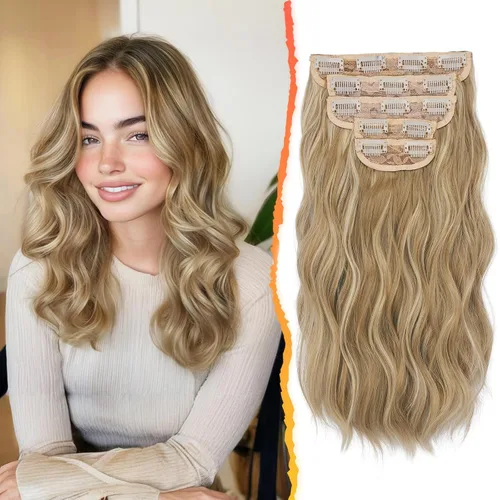 Vista 24 de BARSDAR Extensiones de cabello ondulado con clip negro marrón - 14 pulgadas, extensiones de cabello corto ondulado con clip para mujer - 5 piezas