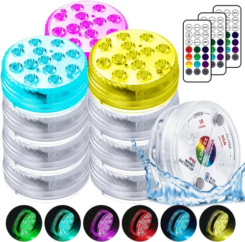 Vista 19 de LOFTEK Luces LED sumergibles con control remoto, 13 luces LED de piscina para piscinas enterradas y sobre el suelo con imanes y ventosas, 16 luces