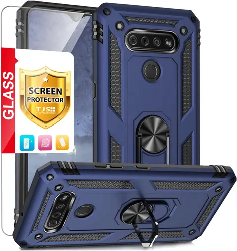 Vista 12 de TJS - Funda para teléfono LG K51, funda para teléfono LG Q51, funda para teléfono LG Reflect (negro) with Tempered Glass Screen Protector Metal