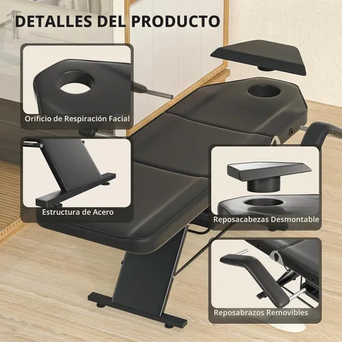Vista 2 de Silla de tatuaje para clientes, cama de masaje ajustable de 72.4 pulgadas, cama facial para esteticista, multiusos, cómoda, profesional, cama