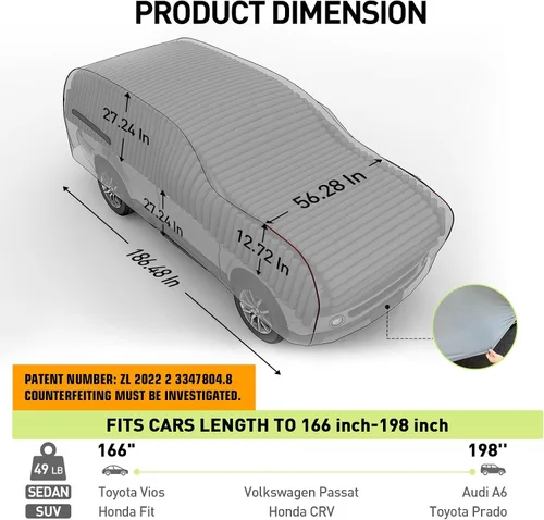 Vista 12 de WARSUN Funda protectora para coche hermética contra granizo con bolsa de aire de PVC real engrosada Funda protectora para coche resistente contra