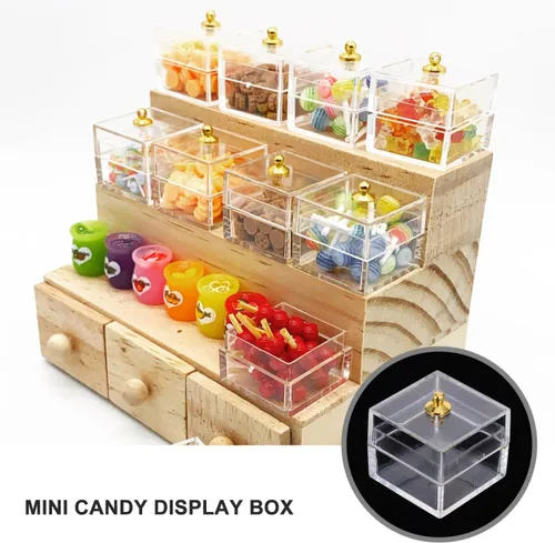 Vista 2 de 10 cajas de dulces en miniatura para casa de muñecas con tapas, tarros de plástico transparente a escala 1:12, pequeños recipientes de comida