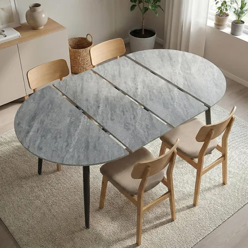 Vista 10 de Mesa de comedor redonda extensible de 70 pulgadas para 4 y 6 pulgadas, moderna mesa de comedor ovalada, mesa de comedor grande expandible
