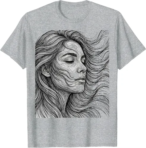 Vista 9 de Wild Hair in the Breeze Illustration T-Shirt Pink