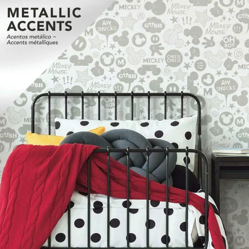 Vista 3 de RoomMates Disney Mickey Mouse Icons - Papel tapiz autoadhesivo plateado Gris/Blanco