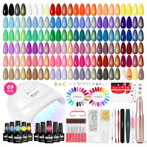Vista 11 de VANREESA 69PCS Gel Nail Kit with 48W U V Nail Lamp and Electric Nail Drill 54-Bright Luxe Tone