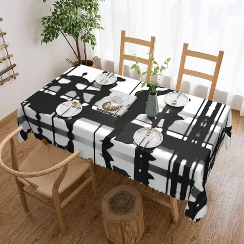 Vista 12 de Mantel rectangular de encaje de poliéster con lunares negros, 54 x 72 pulgadas, resistente a las arrugas, lavable, mantel grueso