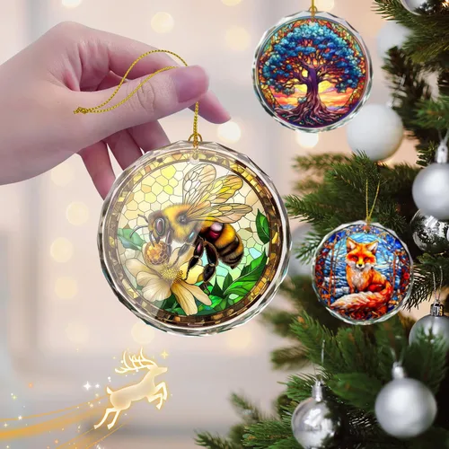 Vista 4 de Adorno de abeja de vidrio manchado - Decoración para árbol de Navidad, idea de regalo