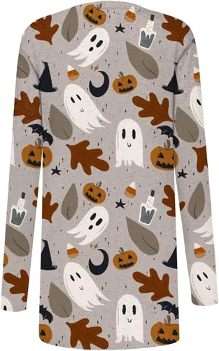 Vista 3 de Nadition Halloween Print Cardigan for Women Trendy Long Sleeve Womens Shirts Lightweight Tops for Women 2023 Jacket Coat