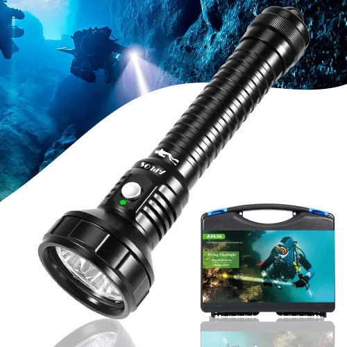 Vista 10 de APLOS Luz de buceo AP20 - Linterna de buceo de 2000 lúmenes, linterna submarina impermeable IPX8 con batería recargable y cargador