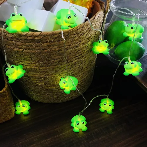 Vista 6 de Linda tira de luces de rana a pilas con función de temporizador, luz nocturna de rana para dormitorio de niños, Navidad, Halloween, cadena