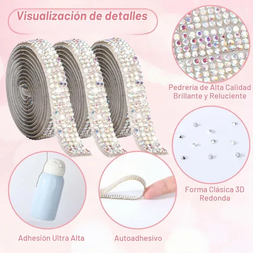 Vista 3 de Gartful Bedazzling - Tiras de diamantes de imitación de varios anchos, cinta autoadhesiva para manualidades, decoración de teléfono, jarrones AB