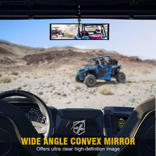 Vista 8 de Xprite 9" Espejo retrovisor central UTV con luces interiores y interruptor basculante, espejos retrovisores de aluminio se ajusta a 1.75"-2