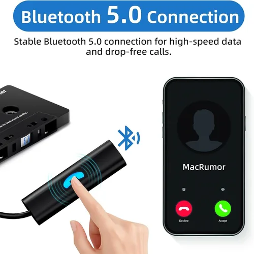 Vista 2 de Mersoco - Receptor de casete Bluetooth para automóvil, reproductor de cinta BT 5.0, adaptador auxiliar de casete con manos libres