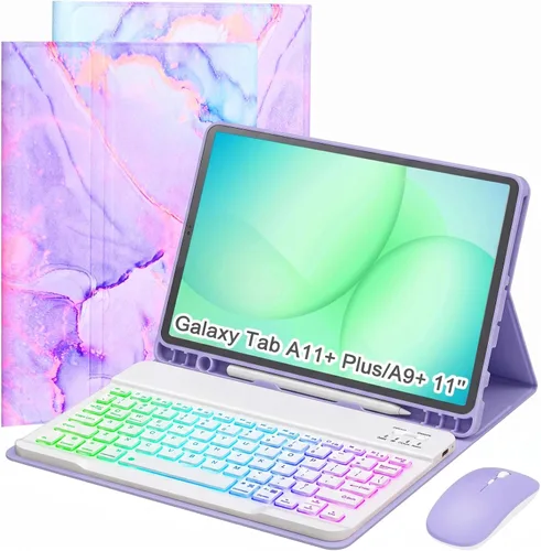 Vista 17 de Funda de teclado para tableta Samsung Galaxy Tab A11 Plus de 11 pulgadas 2025 / A9+ Plus 2023, teclado y mouse inalámbricos con retroiluminación