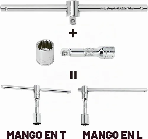 Vista 3 de Powerbuilt Barra en T deslizante de 3/8 pulgadas de 8 pulgadas, llave de vaso con mango en T - 941508