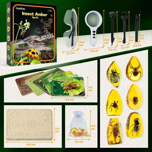 Vista 8 de Kit de Excavación de Ámbar GobiDex - Resina de Insectos Artificial, Excava 6 Especímenes de Insectos, Juguetes Educativos de Bichos STEM, Juguetes