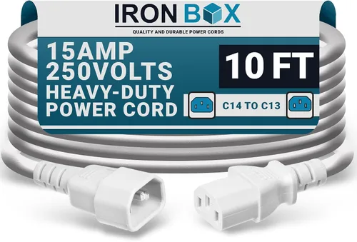 Vista 67 de IronBox Electric - Cable de Alimentación C14 a C13 de Servicio Pesado, 15A, 250V, Cable de Extensión para Computadora 14/3 AWG - Cables