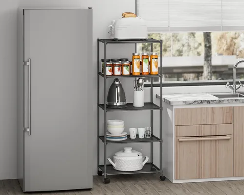 Vista 2 de OVICAR Estante de almacenamiento con ruedas – Estantería ajustable de alambre de malla de 5 niveles, estante de almacenamiento de metal para cocina