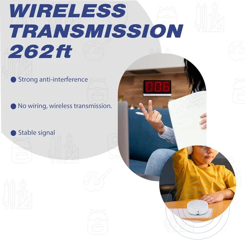 Vista 3 de Retekess Sistema de zumbador inalámbrico TM101, contesta zumbadores con luces y sonido, añade hasta 32 botones, 262 pies, zumbadores de programas