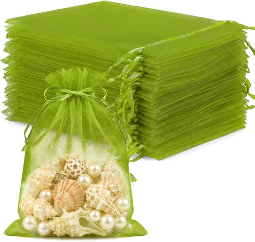 Vista 28 de FUNFERY 100 bolsas de organza transparente verde manzana de 4 x 6 pulgadas Manzana Verde (Apple Green)