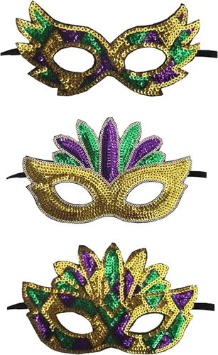 Vista 2 de Mardi-Gras-Mask-for-Men-Women 3 Pcs Sequin Masks Masquerade Cosplay Party