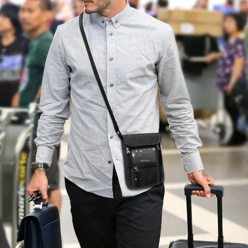 Vista 9 de WALNEW Soporte para pasaporte para el cuello cartera de viaje con bloqueo RFID 7 bolsillos con correa ajustable para el cuello para mantener tu