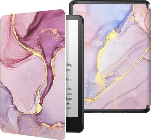 Vista 14 de MoKo Funda para Kindle Paperwhite de 7" 12ª generación 2024/Colorsoft, Pink Mármol de oro rosa claro