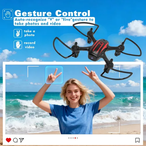 Vista 3 de Drones para niños de 8 a 12 años, dron con cámara 1080P para niños y adultos, FPV Drone con 2 baterías, mini dron con foto de gestos, cuadricóptero
