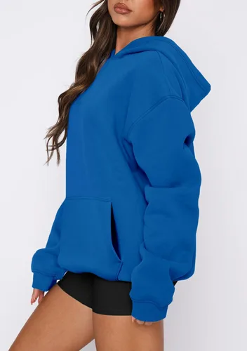 Vista 63 de onlypuff Sudadera casual con capucha para mujer, de manga larga, con bolsillo de canguro, hombro caído