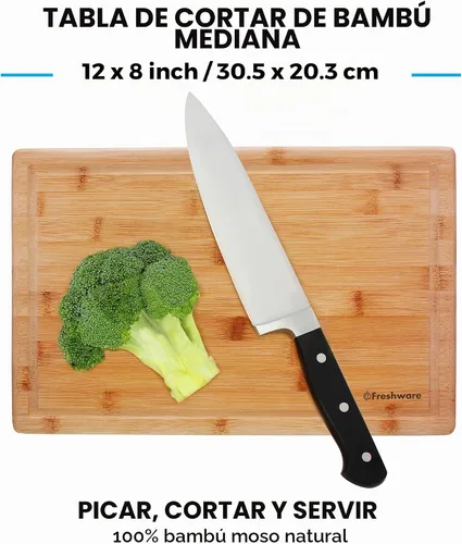 Vista 4 de Freshware Freshware - Tabla de cortar de bambú para cocina con ranura para jugos [Juego de 2] Tabla de cortar de madera para cortar carne, verduras